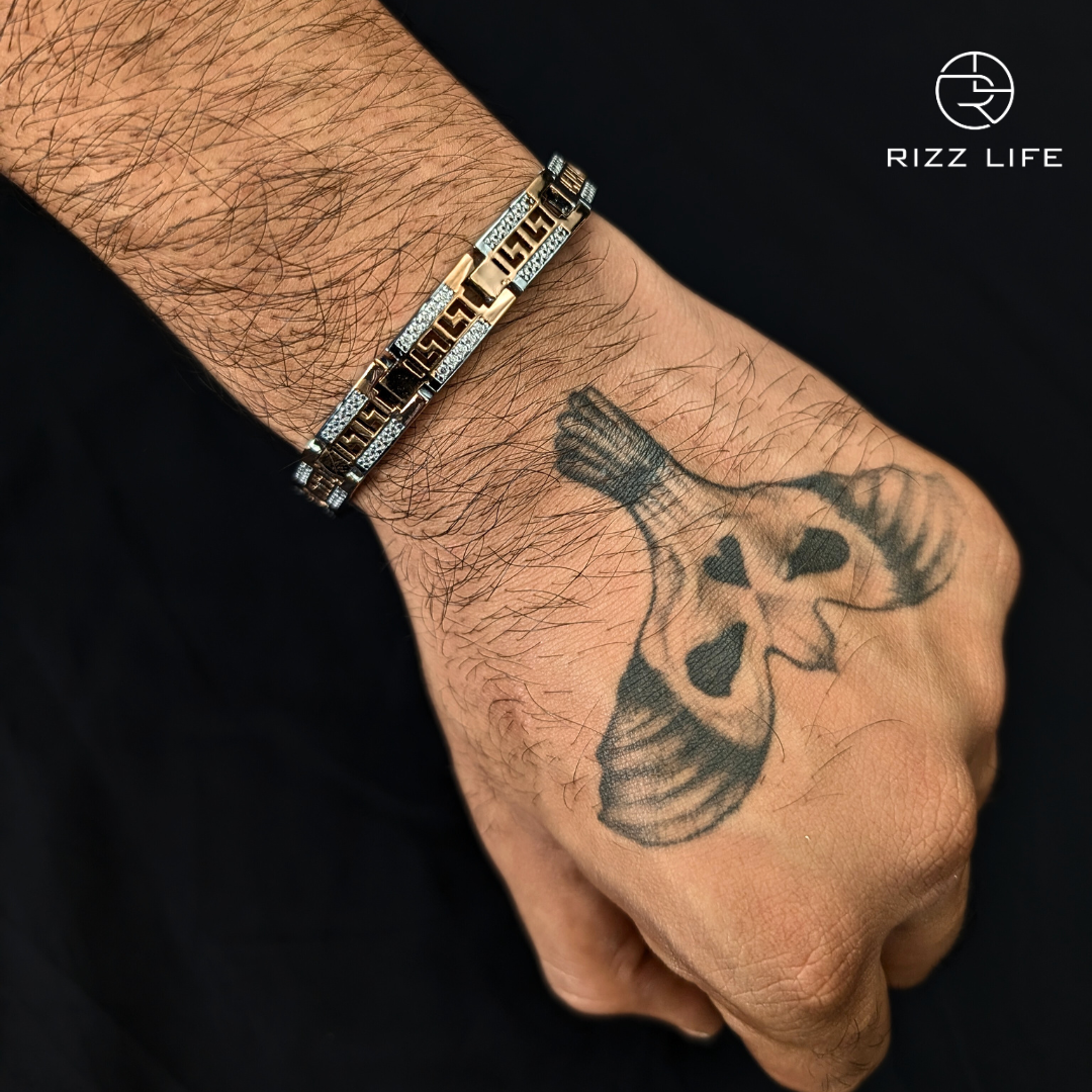 Engraved Two-Tone Silver Bracelet
