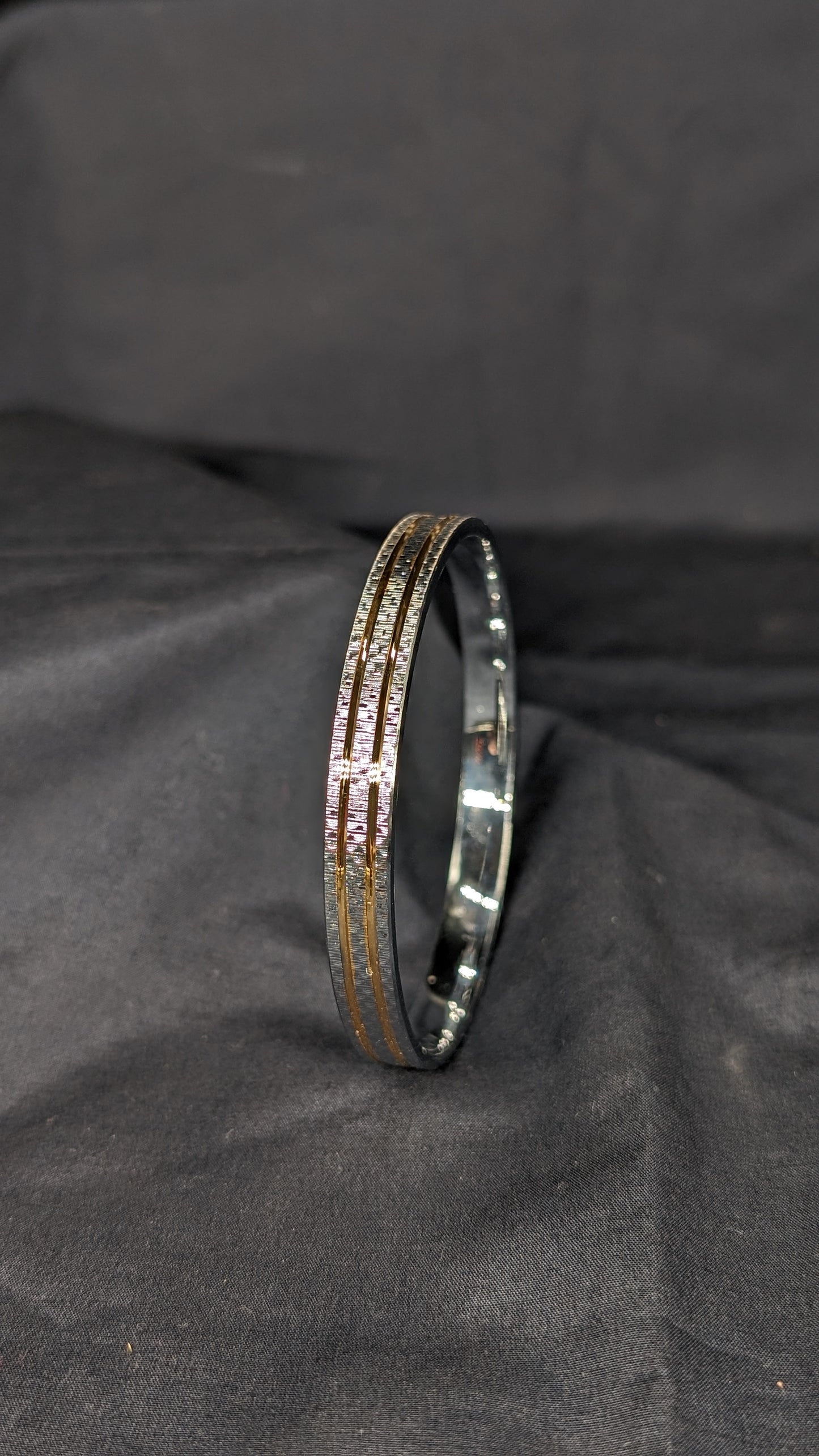 Men's Silver Kada with Golden Edge