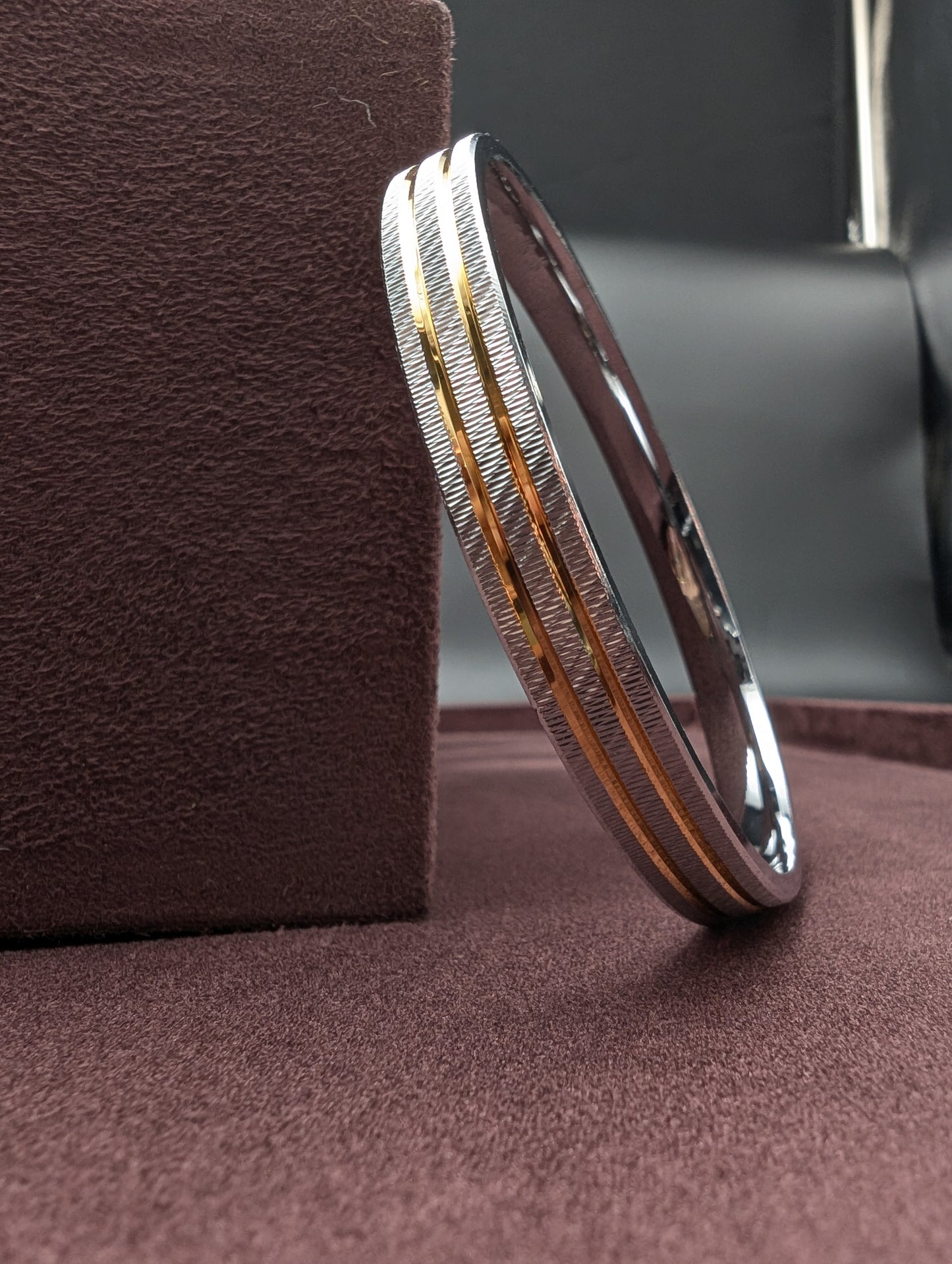 Men's Silver Kada with Golden Edge