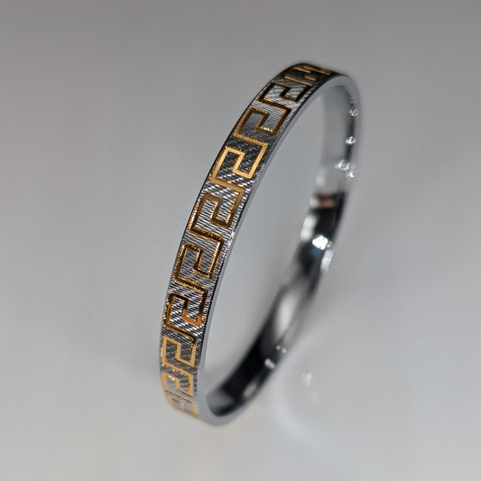 Men's Greek Key Gold Plated Silver Kada