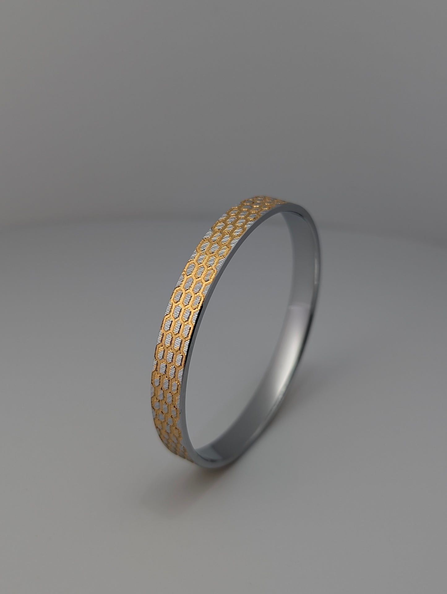 Gold Honey Comb Silver Kada For Men
