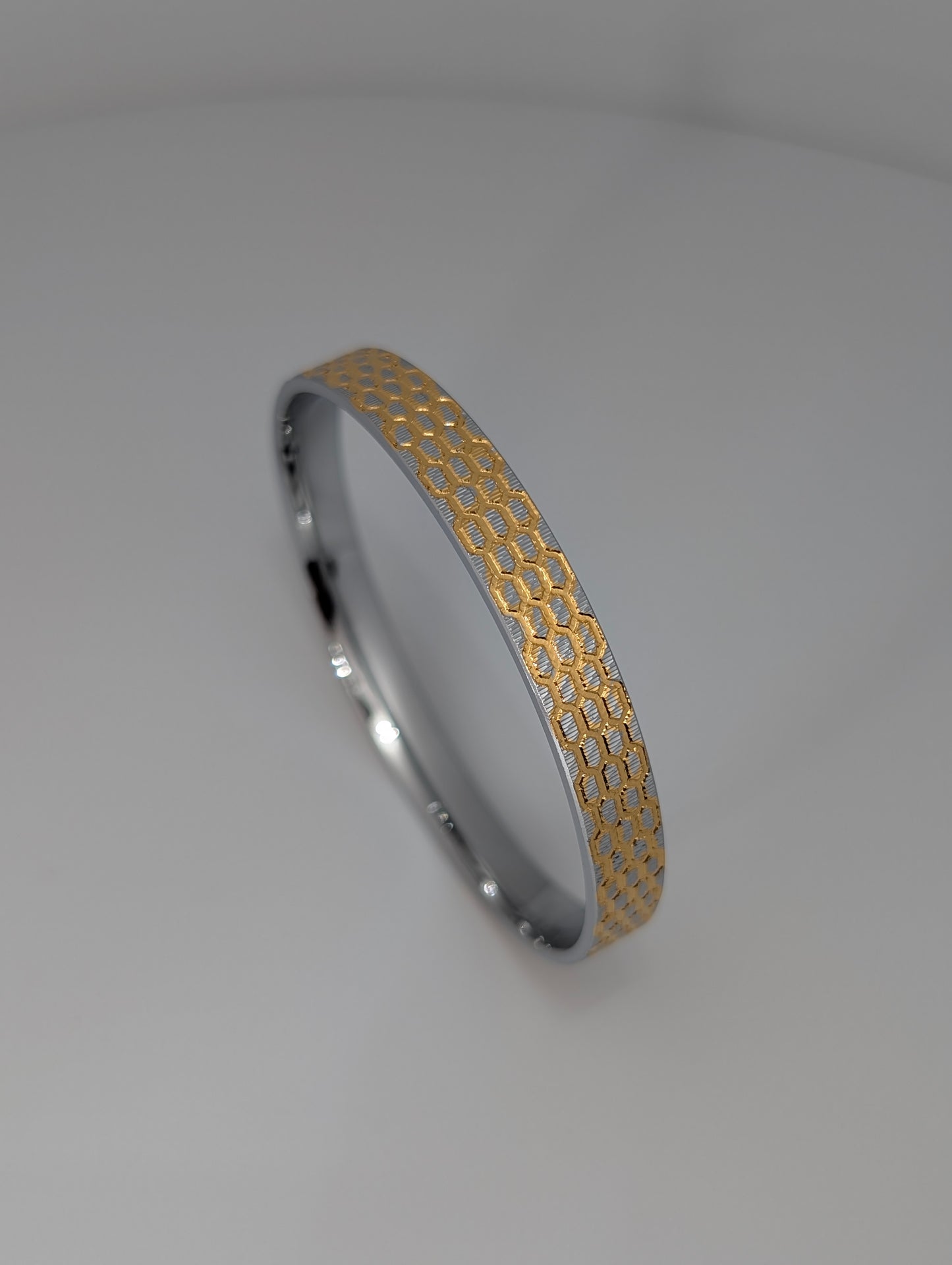 Gold Honey Comb Silver Kada For Men