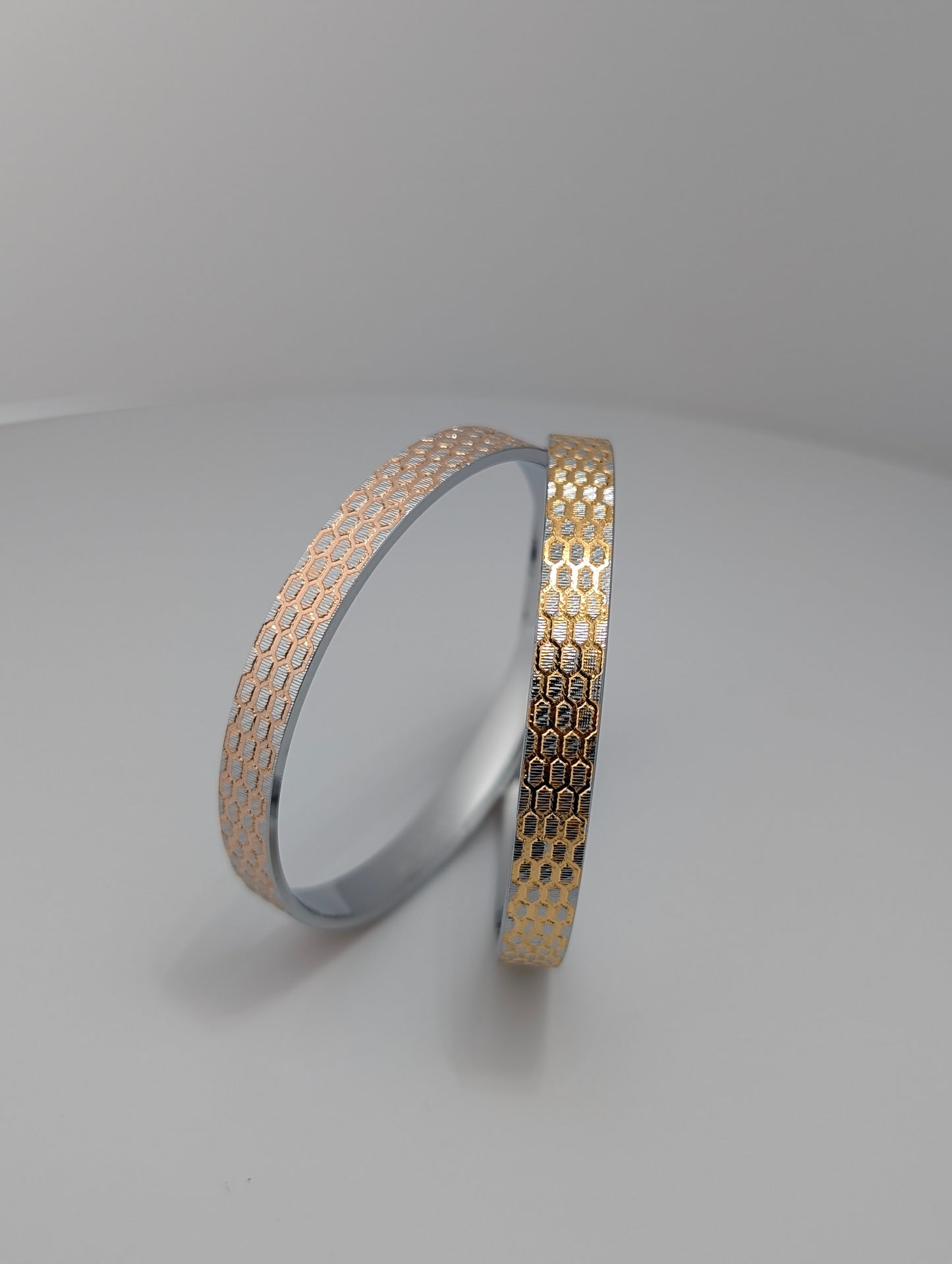 Gold Honey Comb Silver Kada For Men