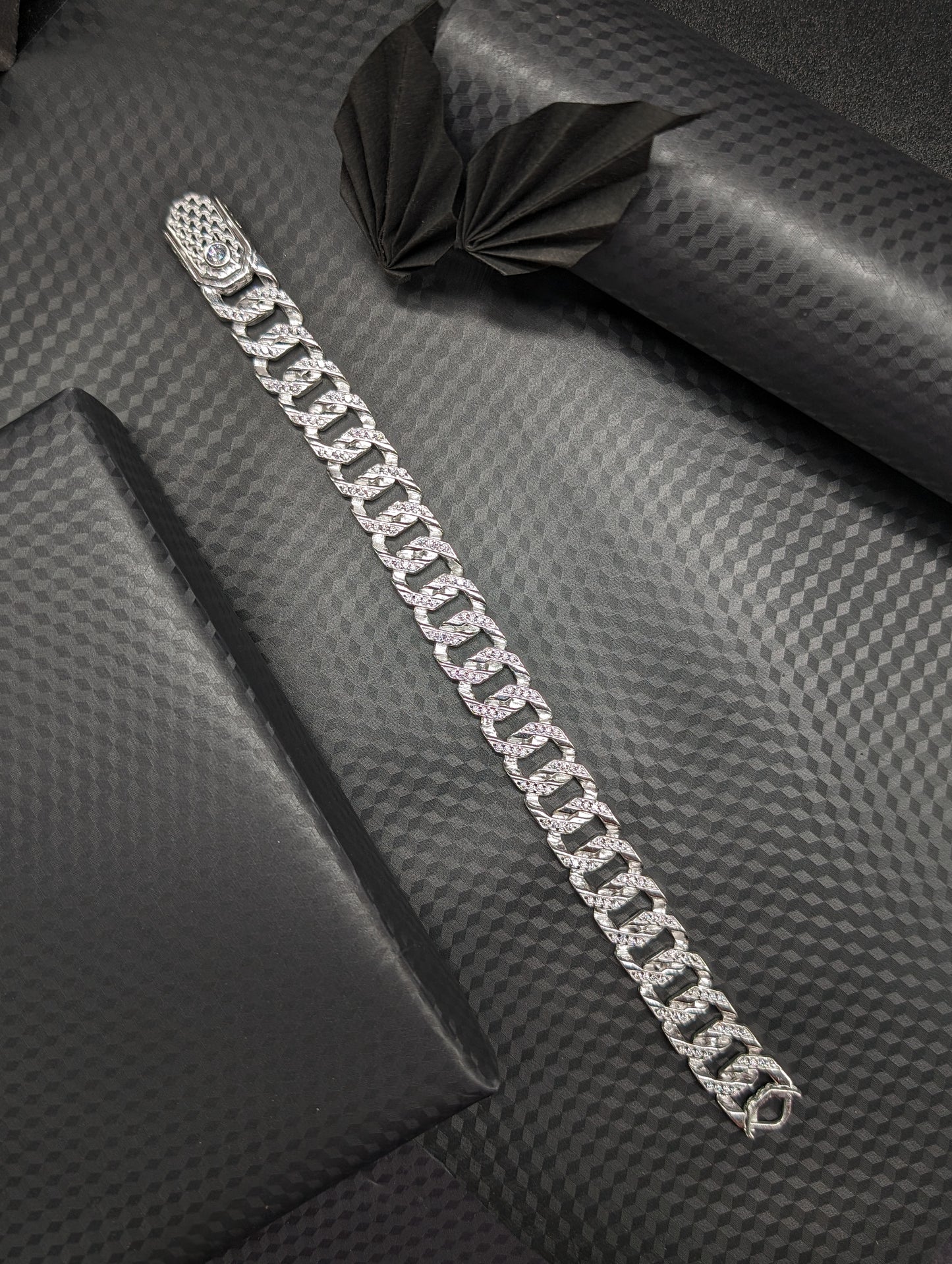 Blinged-Out Silver Bracelet For Men