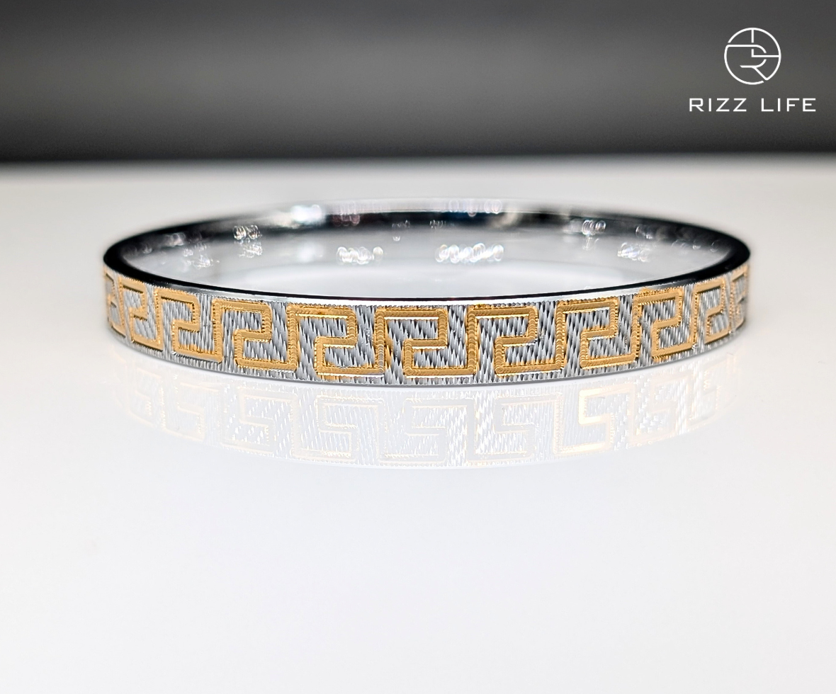 Men's Greek Key Gold Plated Silver Kada