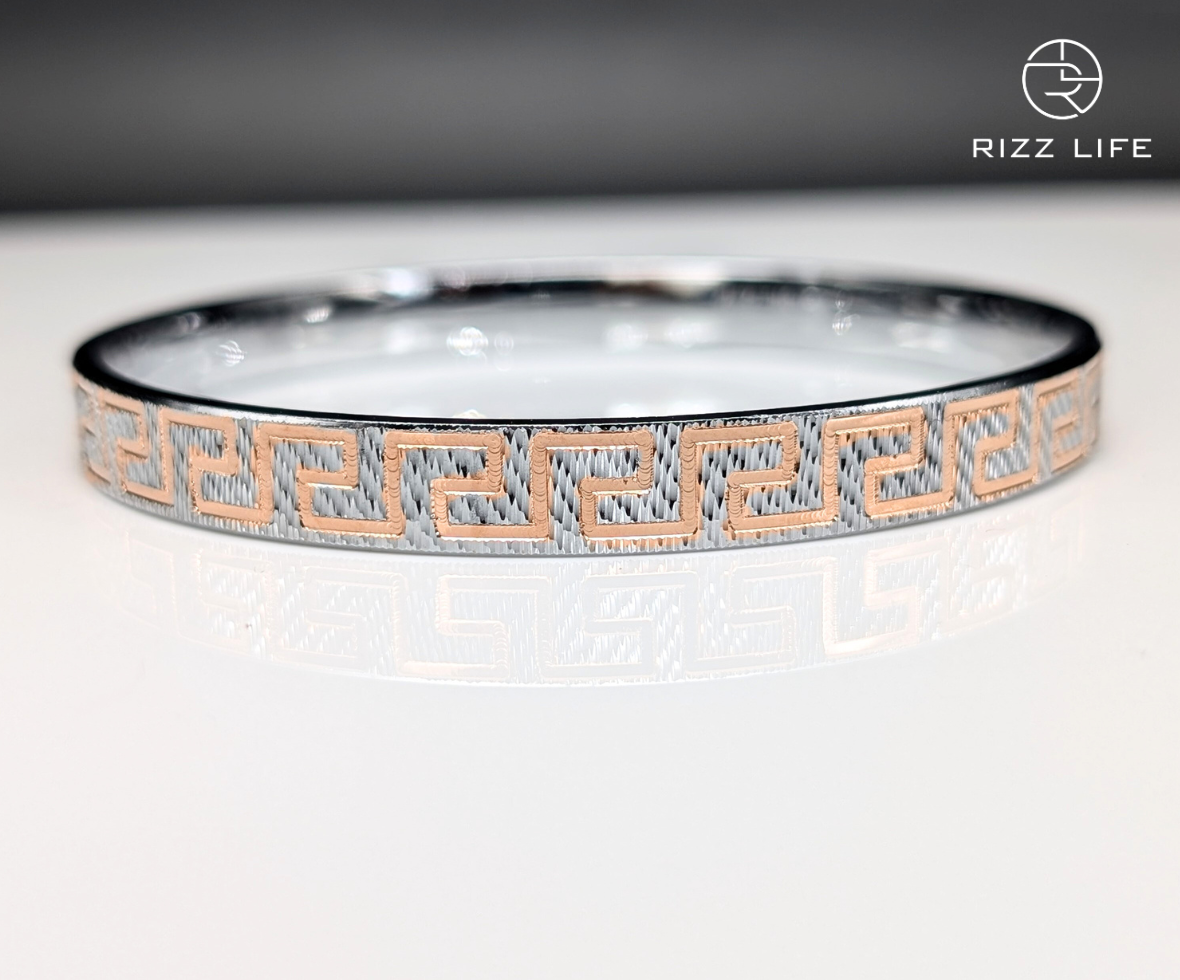 Men's Greek Key Gold Plated Silver Kada