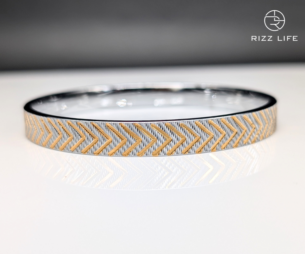 Sleek Silver Kada with Rose Gold Arrow Motif