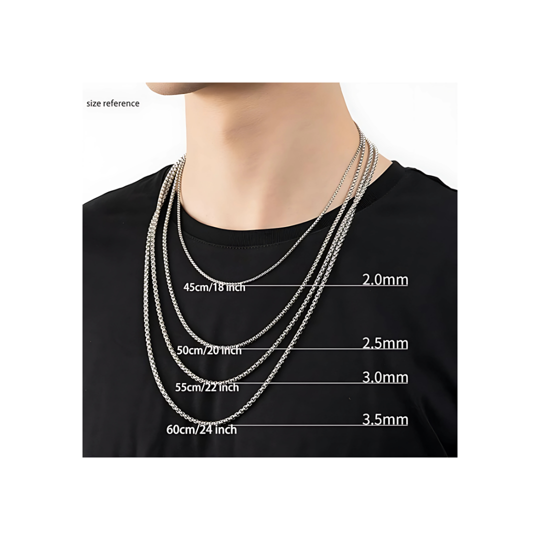 Men's Rose Gold Box Silver Chain