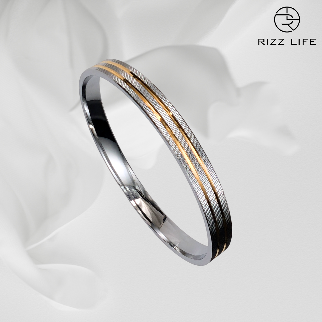 Men's Silver Kada with Golden Edge