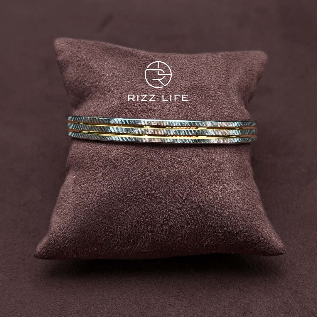 Men's Silver Kada with Golden Edge