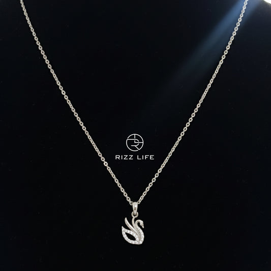 The Crystal Swan White Gold Plated Chain Pendent