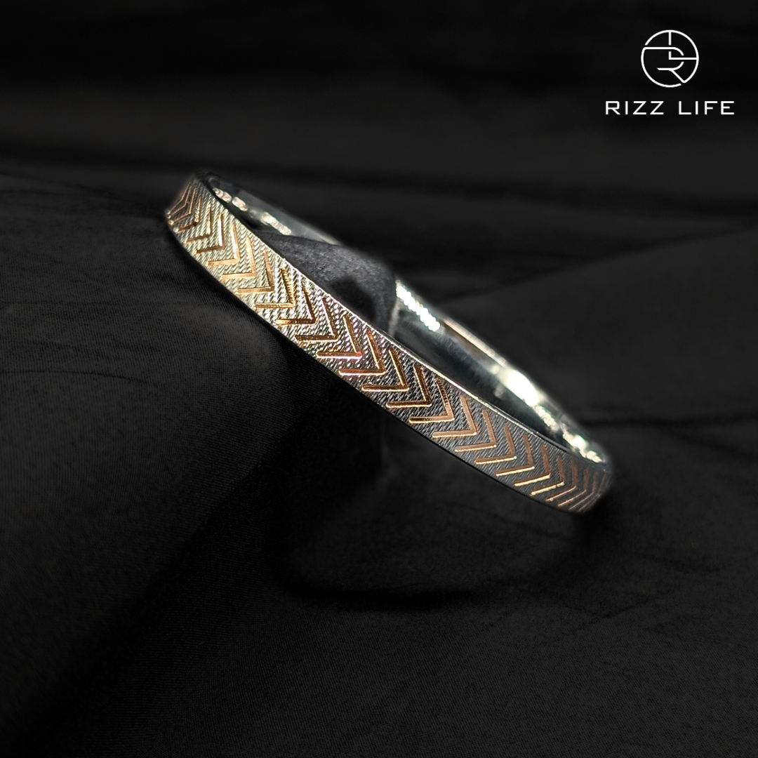Sleek Silver Kada with Rose Gold Arrow Motif
