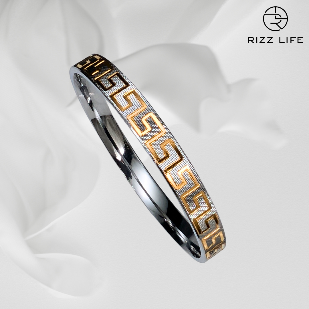 Men's Greek Key Gold Plated Silver Kada