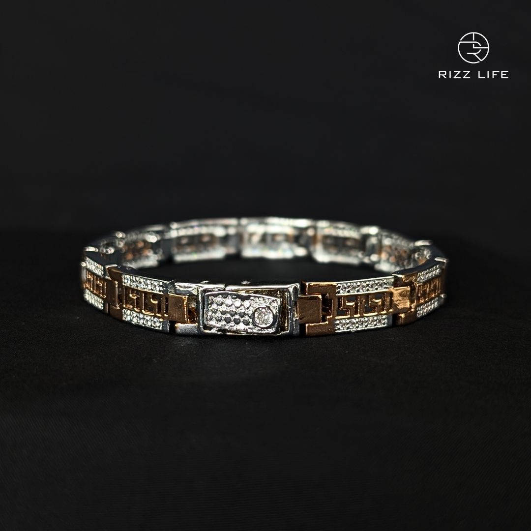 Engraved Two-Tone Silver Bracelet
