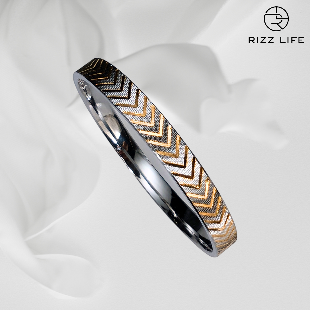 Sleek Silver Kada with Rose Gold Arrow Motif