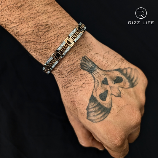 Engraved Two-Tone Silver Bracelet