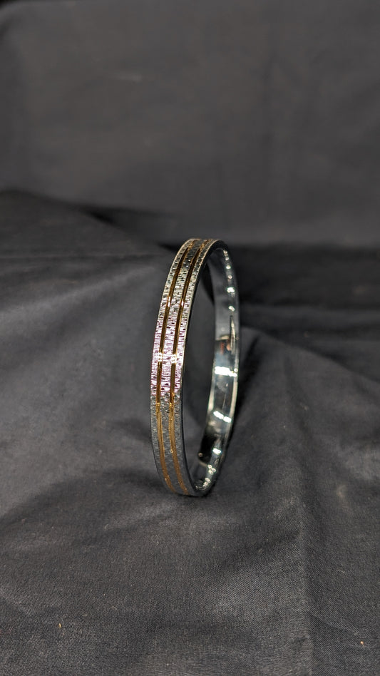 Men's Silver Kada with Golden Edge