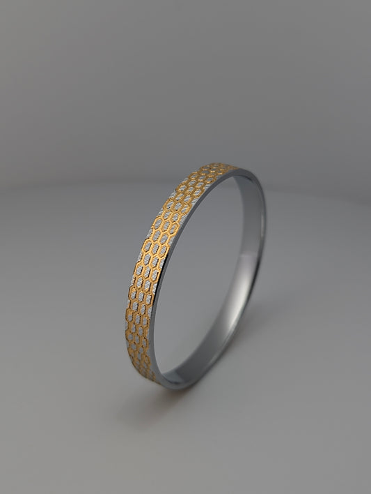Gold Honey Comb Silver Kada For Men
