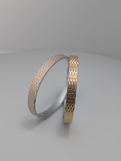 Gold Honey Comb Silver Kada For Men