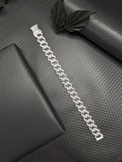 Iced Out Cuban Link Silver Bracelet