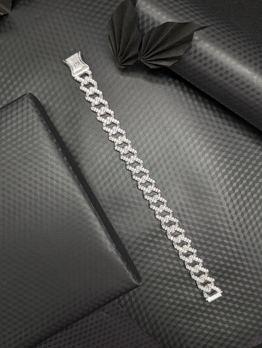Iced Out Cuban Link Silver Bracelet