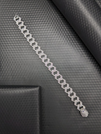Diamond Dazzle Cuban Link Silver Bracelet