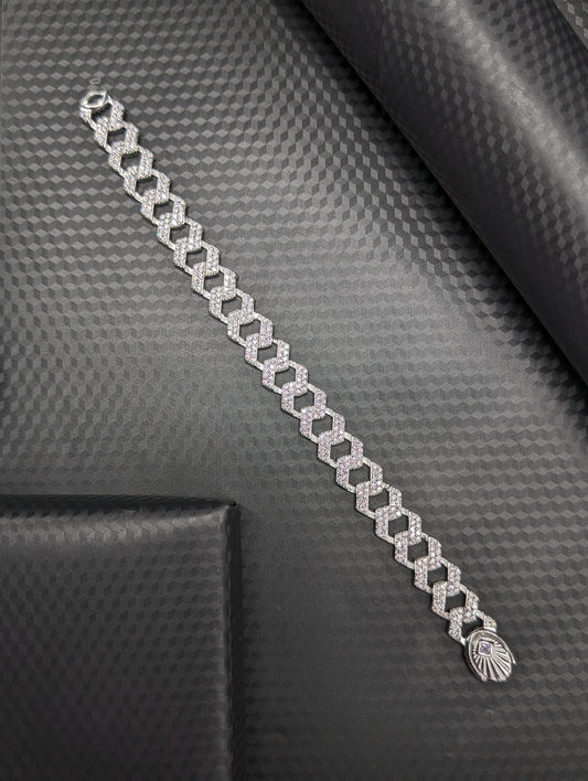 Diamond Dazzle Cuban Link Silver Bracelet