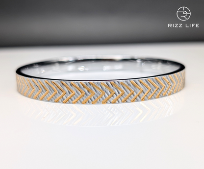 Sleek Silver Kada with Rose Gold Arrow Motif