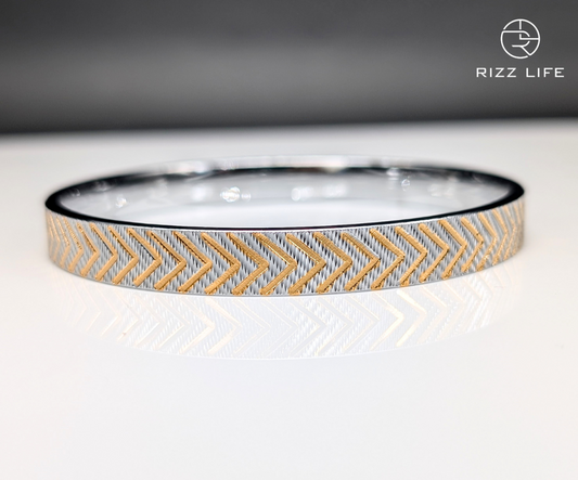 Sleek Silver Kada with Rose Gold Arrow Motif