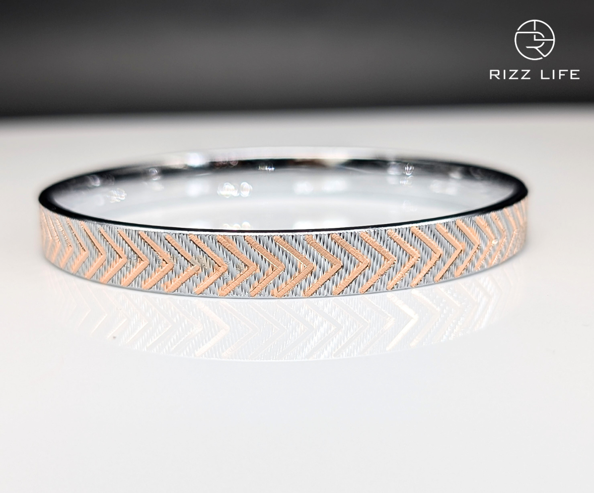 Sleek Silver Kada with Rose Gold Arrow Motif
