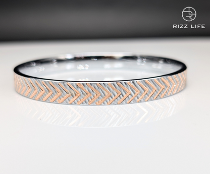 Sleek Silver Kada with Rose Gold Arrow Motif