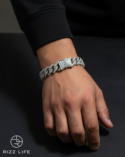 Iced Out Cuban Link Silver Bracelet