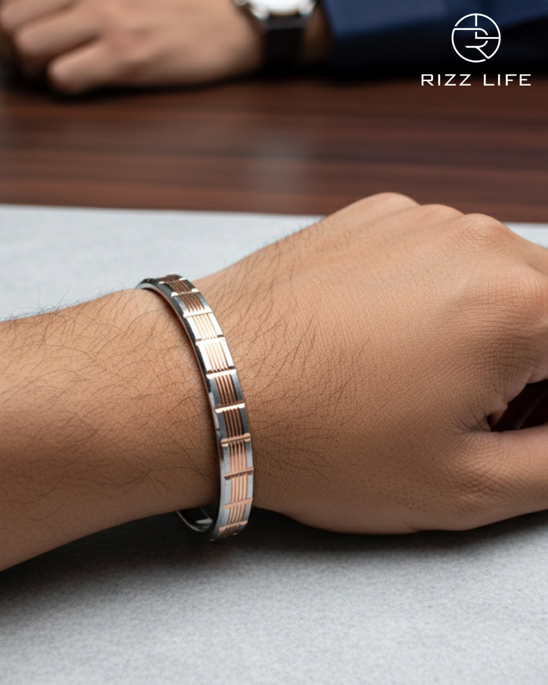 Embrace the Rose Gold Silver Kada For Men