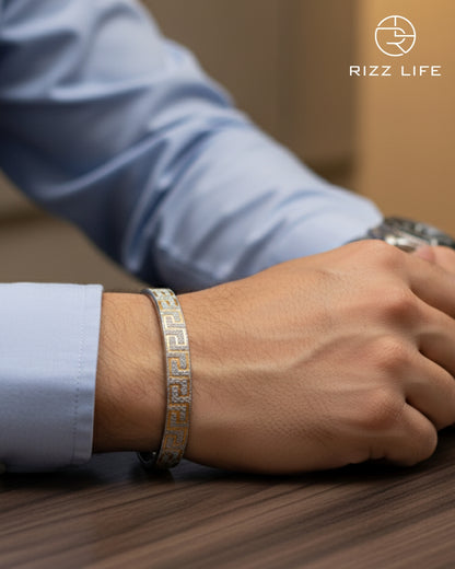 Men's Greek Key Gold Plated Silver Kada