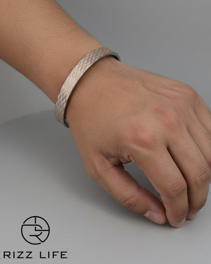 Gold Honey Comb Silver Kada For Men