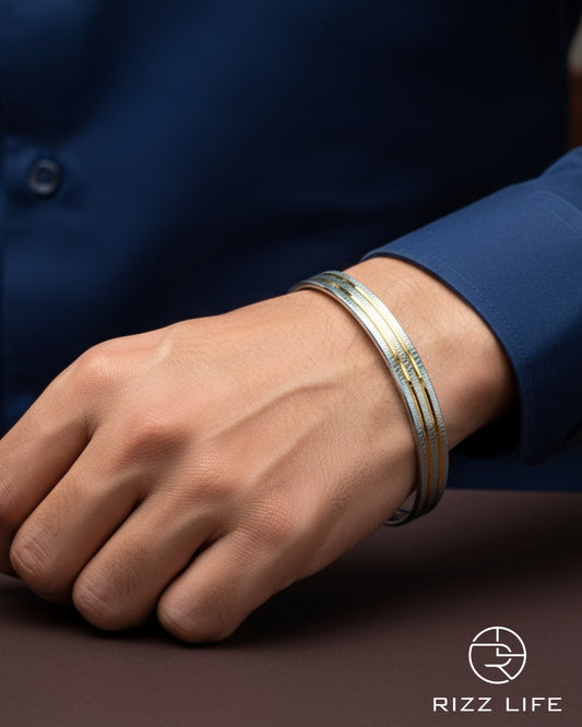 Men's Silver Kada with Golden Edge