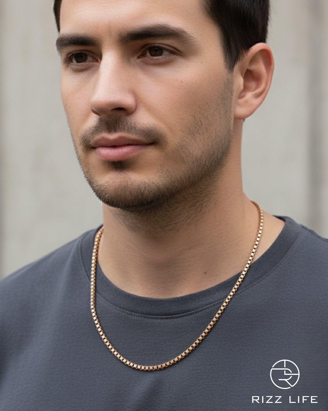 Men's Rose Gold Box Silver Chain