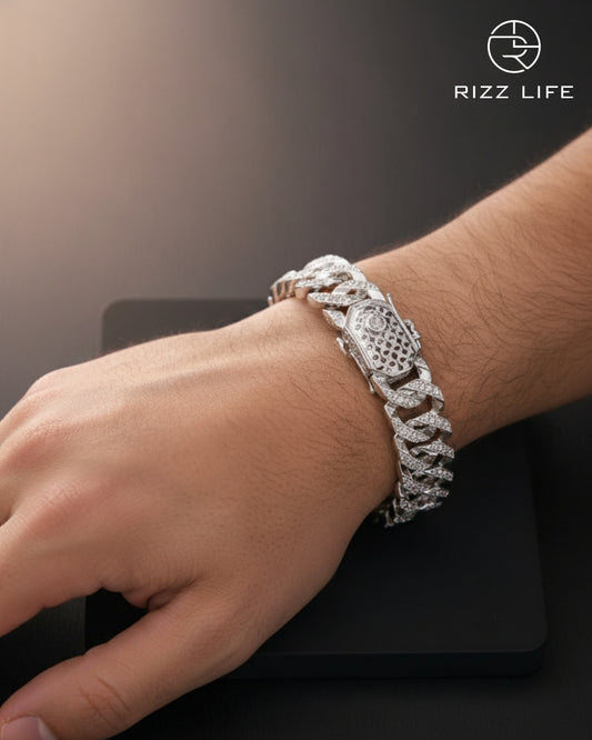 Blinged-Out Silver Bracelet For Men