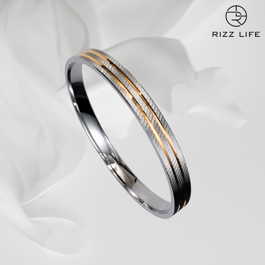 Men's Silver Kada with Golden Edge