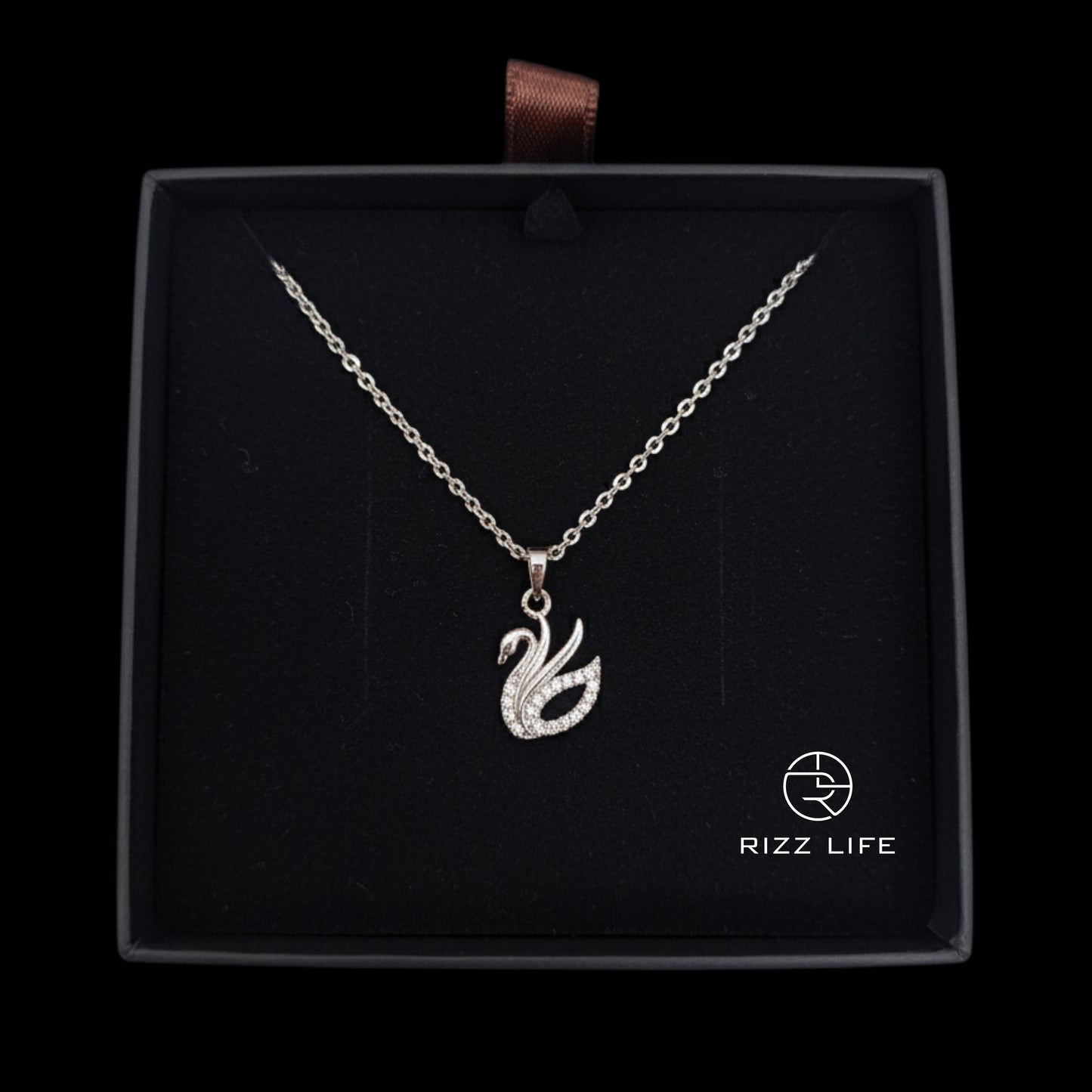 The Crystal Swan White Gold Plated Chain Pendent