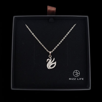 The Crystal Swan White Gold Plated Chain Pendent