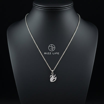 The Crystal Swan White Gold Plated Chain Pendent