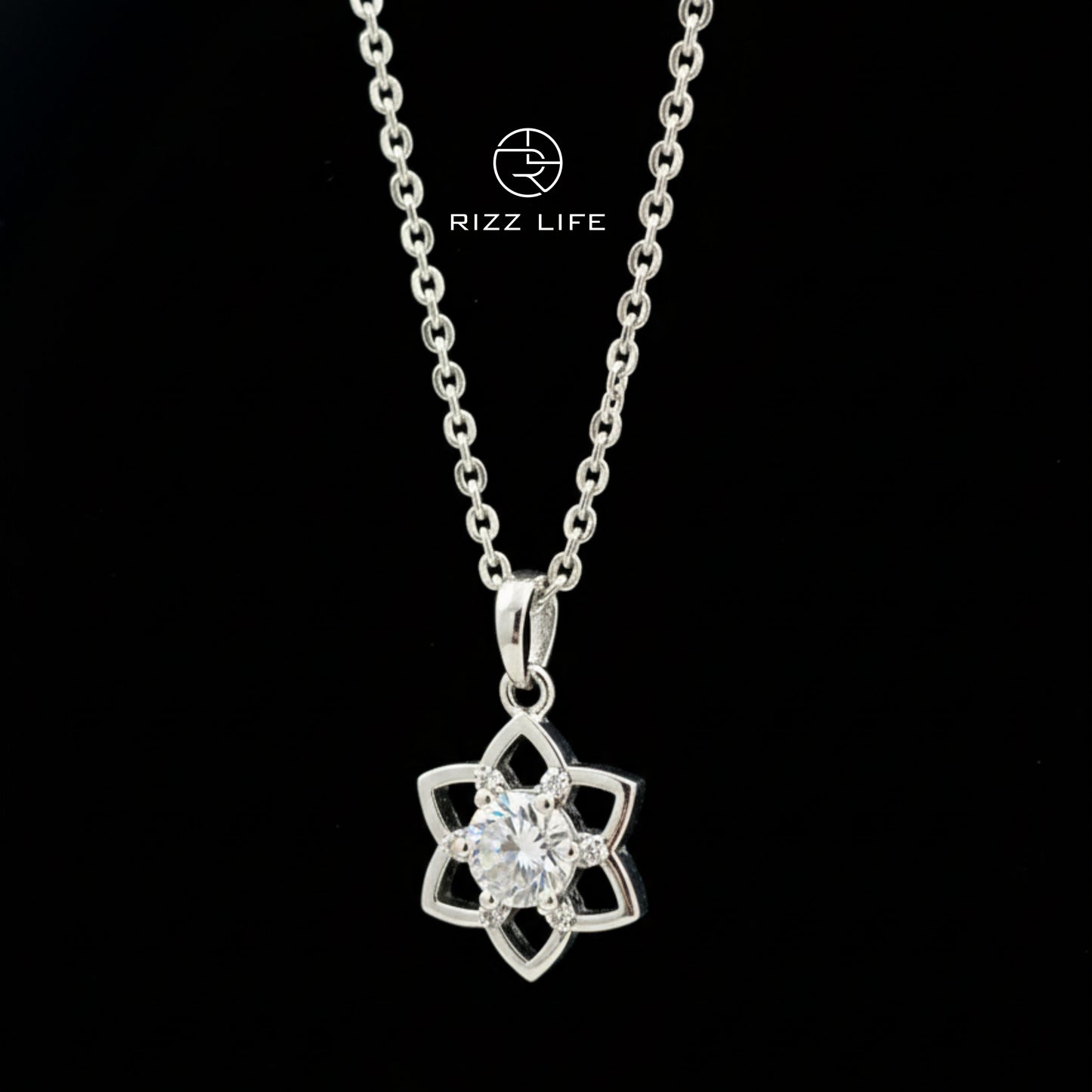 The Stellar Bloom White Gold Plated Chain Pendent