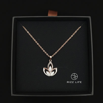 The Rose Lotus White Gold Plated Chain Pendent