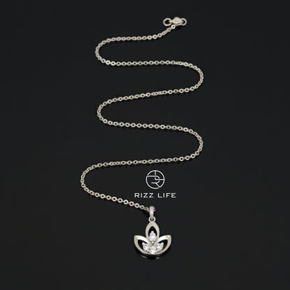 The Rose Lotus White Gold Plated Chain Pendent