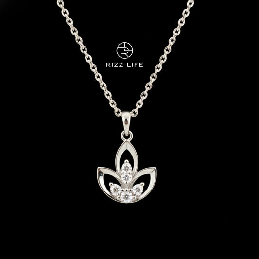 The Rose Lotus White Gold Plated Chain Pendent