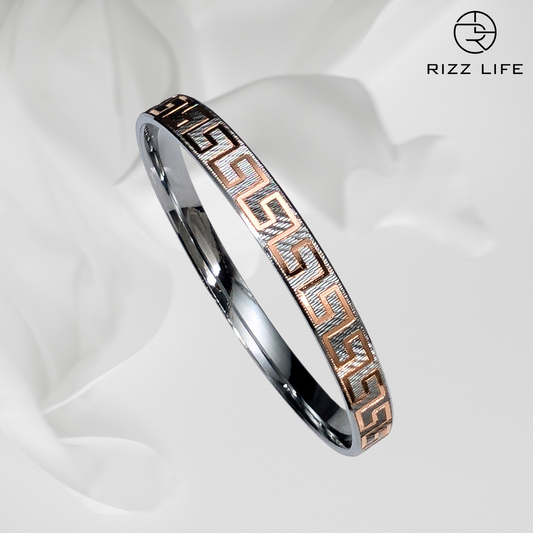 Men's Greek Key Gold Plated Silver Kada